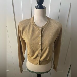 Vintage Bechamel gold shimmery sweater small detailed button front disco retro